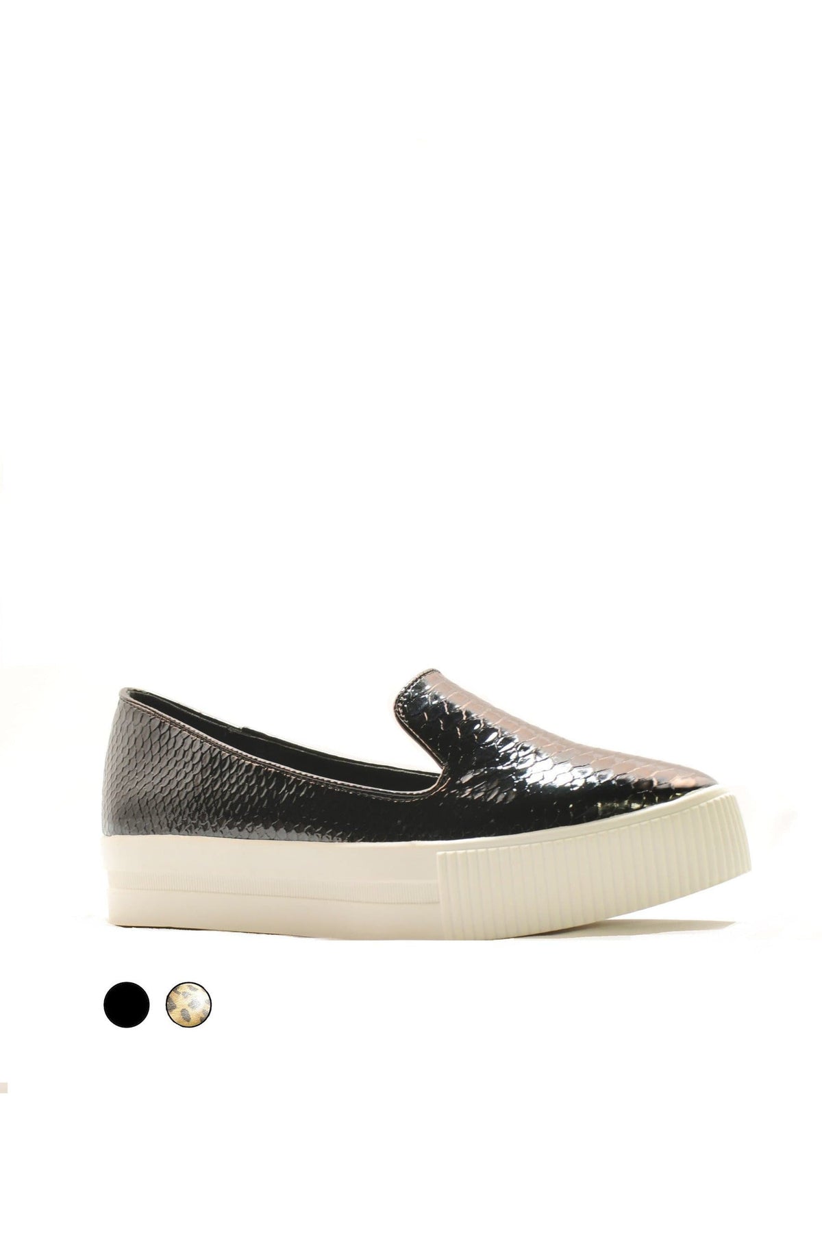 N.Y.L.A. SHOES SHOES 6 / BLK-SNK N.Y.L.A. Shoes Asma Women's 2" Platform Almond Toe Slip-On Sneakers in Black Snake or Chetah Print