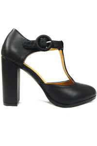 N.Y.L.A. Shoes SHOES N.Y.L.A. Shoes Olysing Women's T-Strap 4" Heels in Black or Ivory-Gold Brocade