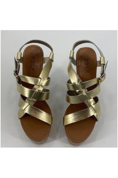 N.Y.L.A. Shoes WEDGE 6 / GOLD N.Y.L.A. Shoes Traeh Women's 4.5" Wood Platforms in Tan or Gold