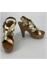 N.Y.L.A. Shoes WEDGE 7 / GOLD N.Y.L.A. Shoes Traeh Women's 4.5" Wood Platforms in Tan or Gold