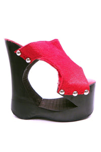 N.Y.L.A. SHOES WEDGE N.Y.L.A. Shoes Hellie Women's Red Leather Platform Clogs with Black Wood Platform
