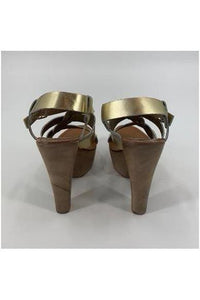 N.Y.L.A. Shoes WEDGE N.Y.L.A. Shoes Traeh Women's 4.5" Wood Platforms in Tan or Gold