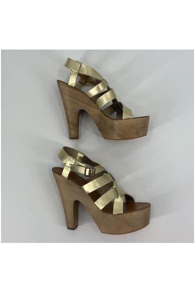N.Y.L.A. Shoes WEDGE N.Y.L.A. Shoes Traeh Women's 4.5" Wood Platforms in Tan or Gold