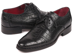 PAUL PARKMAN Paul Parkman Black Crocodile Embossed Calfskin Goodyear Welted Derby Shoes (ID#5254BLK)