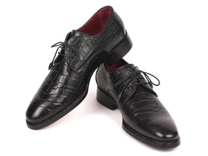PAUL PARKMAN Paul Parkman Black Crocodile Embossed Calfskin Goodyear Welted Derby Shoes (ID#5254BLK)