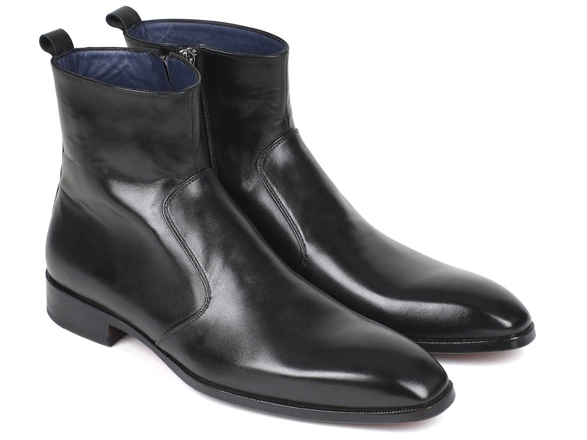 PAUL PARKMAN Paul Parkman Black Leather Side Zipper Boots (ID#BT485-BLK)