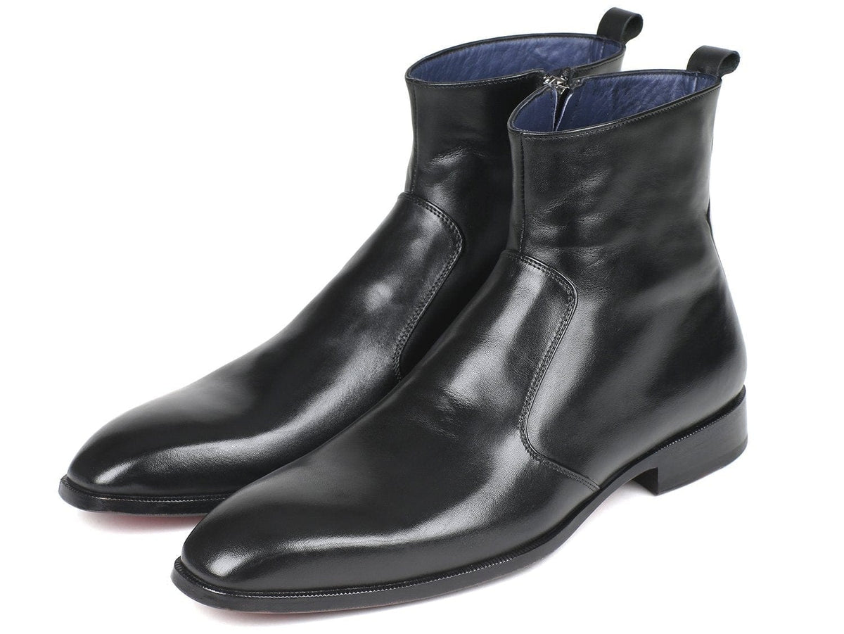 PAUL PARKMAN Paul Parkman Black Leather Side Zipper Boots (ID#BT485-BLK)