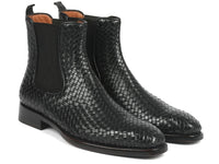 PAUL PARKMAN Paul Parkman Black Woven Leather Chelsea Boots (ID#92WN87-BLK)