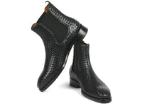 PAUL PARKMAN Paul Parkman Black Woven Leather Chelsea Boots (ID#92WN87-BLK)