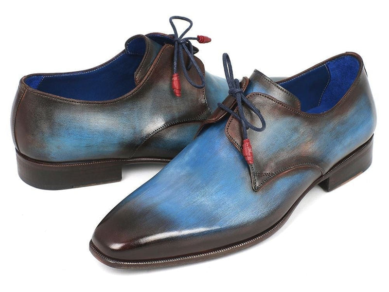 PAUL PARKMAN Paul Parkman Blue & Brown Hand-Painted Derby Shoes (ID#326-BLUBRW)
