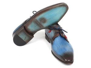 PAUL PARKMAN Paul Parkman Blue & Brown Hand-Painted Derby Shoes (ID#326-BLUBRW)