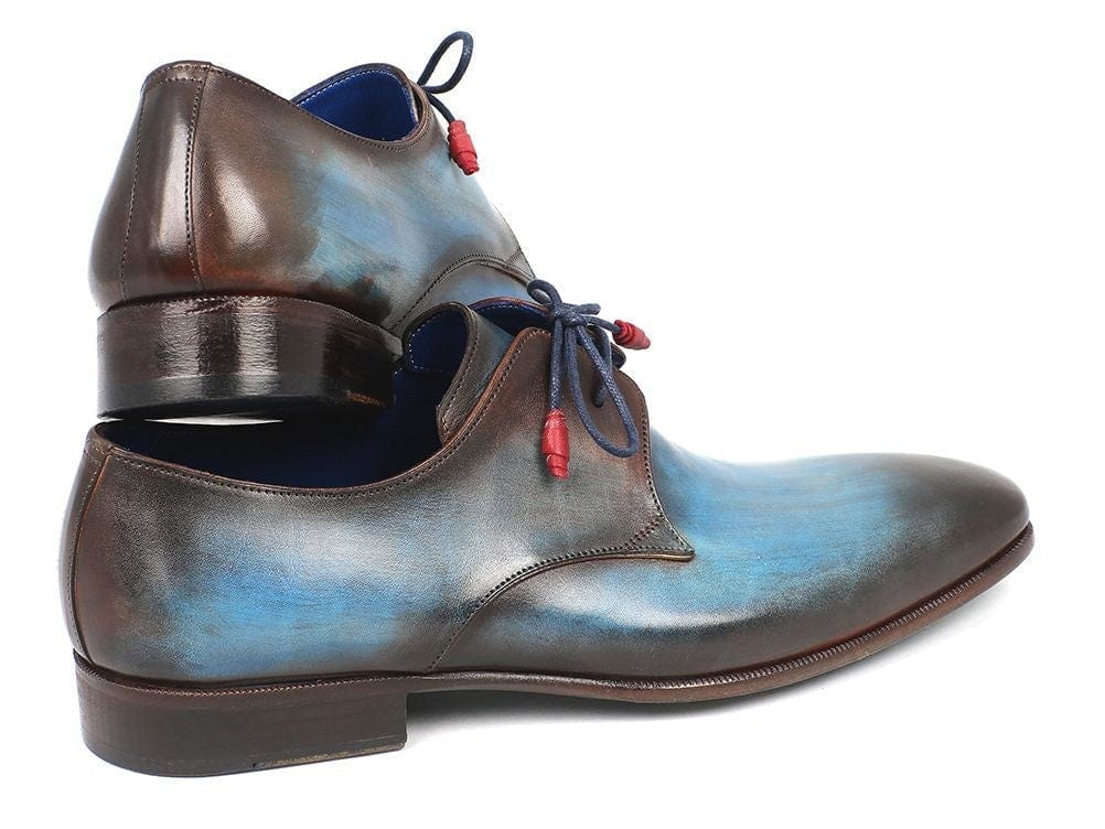 PAUL PARKMAN Paul Parkman Blue & Brown Hand-Painted Derby Shoes (ID#326-BLUBRW)