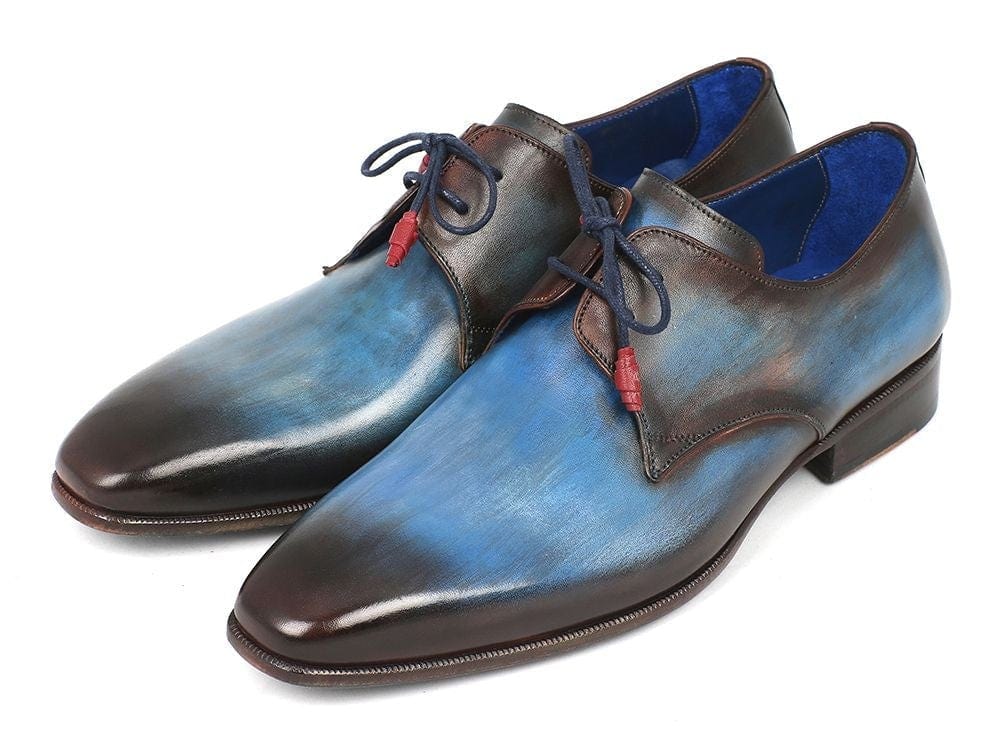 PAUL PARKMAN Paul Parkman Blue & Brown Hand-Painted Derby Shoes (ID#326-BLUBRW)