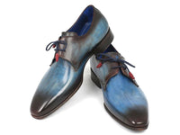 PAUL PARKMAN Paul Parkman Blue & Brown Hand-Painted Derby Shoes (ID#326-BLUBRW)