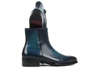 PAUL PARKMAN Paul Parkman Blue Burnished Side Zipper Boots Goodyear Welted (ID#BT3955-BLU)