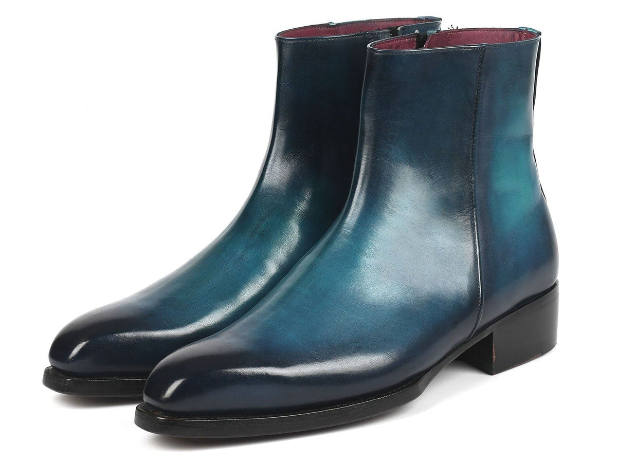 PAUL PARKMAN Paul Parkman Blue Burnished Side Zipper Boots Goodyear Welted (ID#BT3955-BLU)