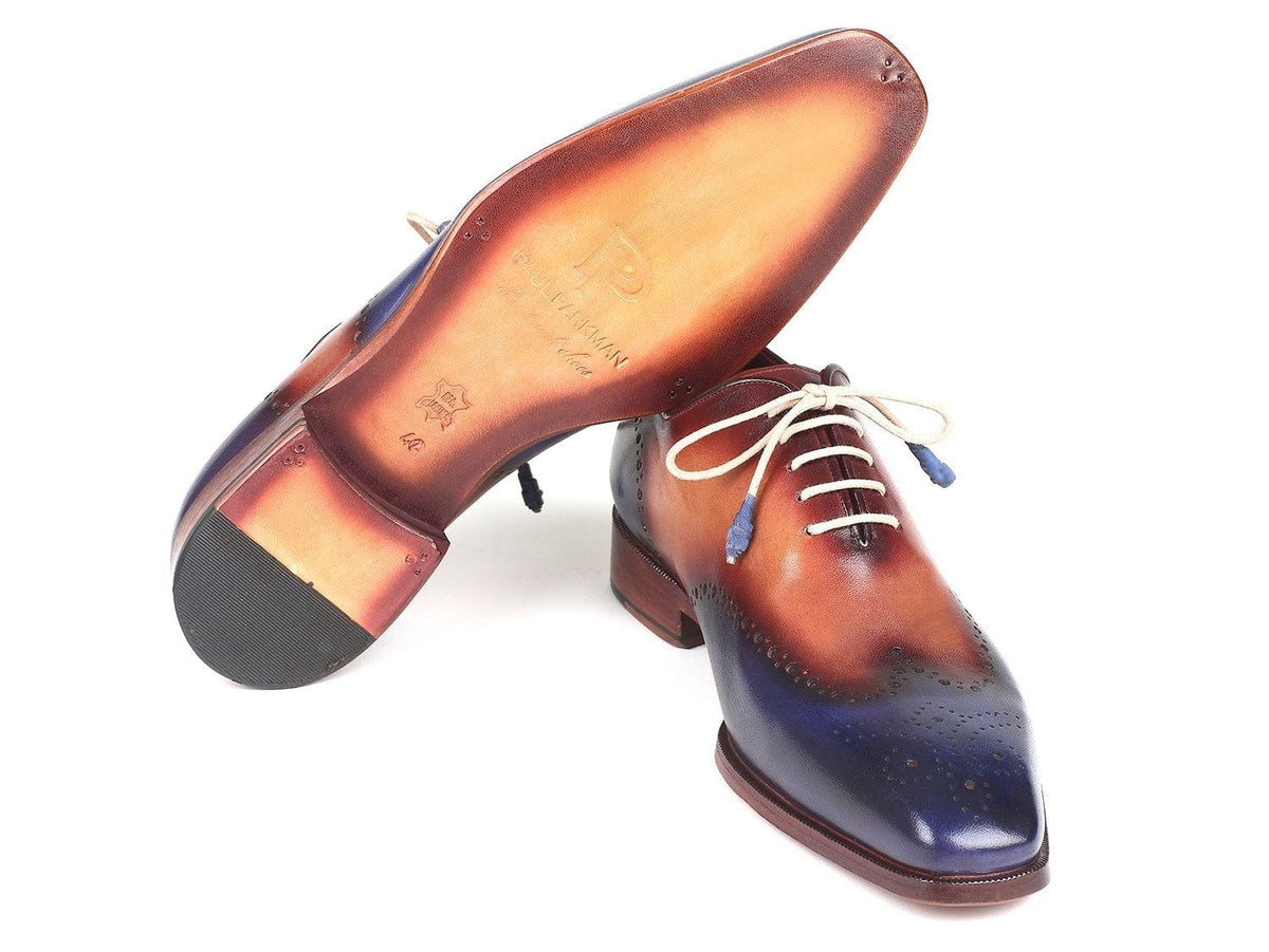 PAUL PARKMAN Paul Parkman Blue & Camel Wingtip Oxfords (ID#097BX11)