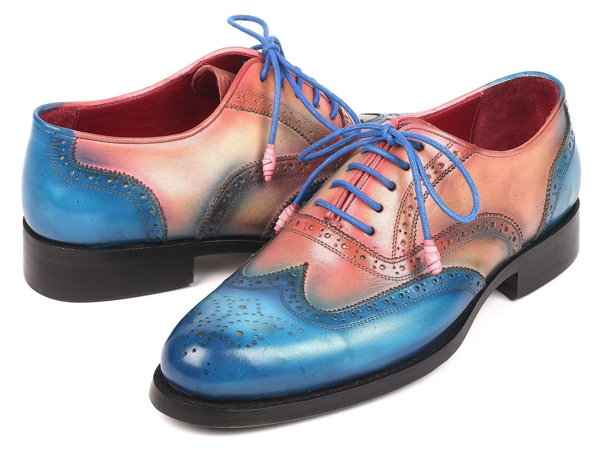 PAUL PARKMAN Paul Parkman Blue & Pink Men's Wingtip Oxfords Goodyear Welted (ID#027-BLUPNK)