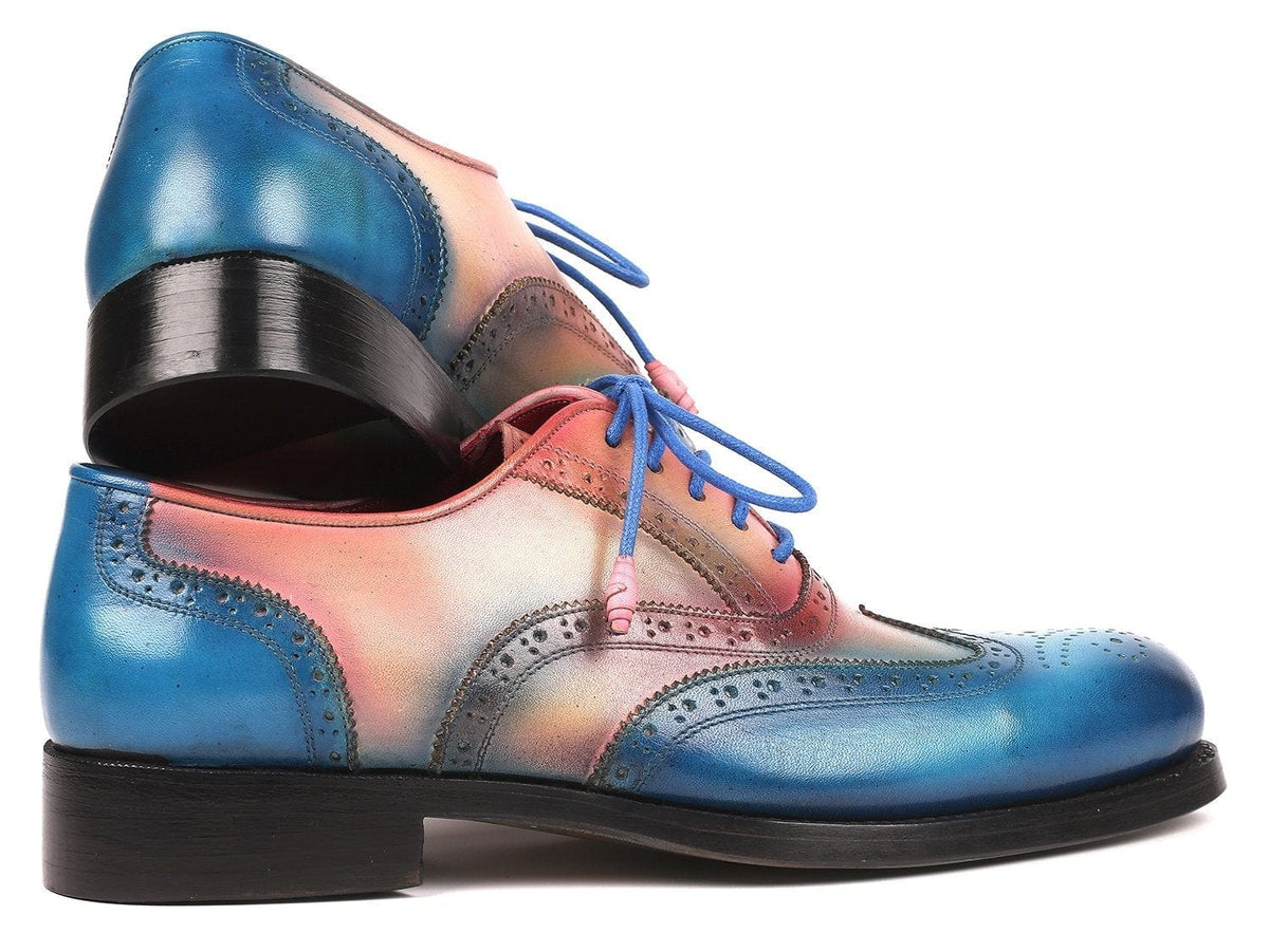 PAUL PARKMAN Paul Parkman Blue & Pink Men's Wingtip Oxfords Goodyear Welted (ID#027-BLUPNK)