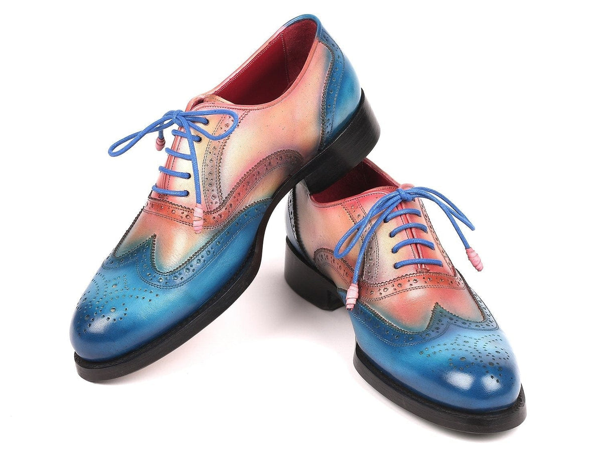 PAUL PARKMAN Paul Parkman Blue & Pink Men's Wingtip Oxfords Goodyear Welted (ID#027-BLUPNK)