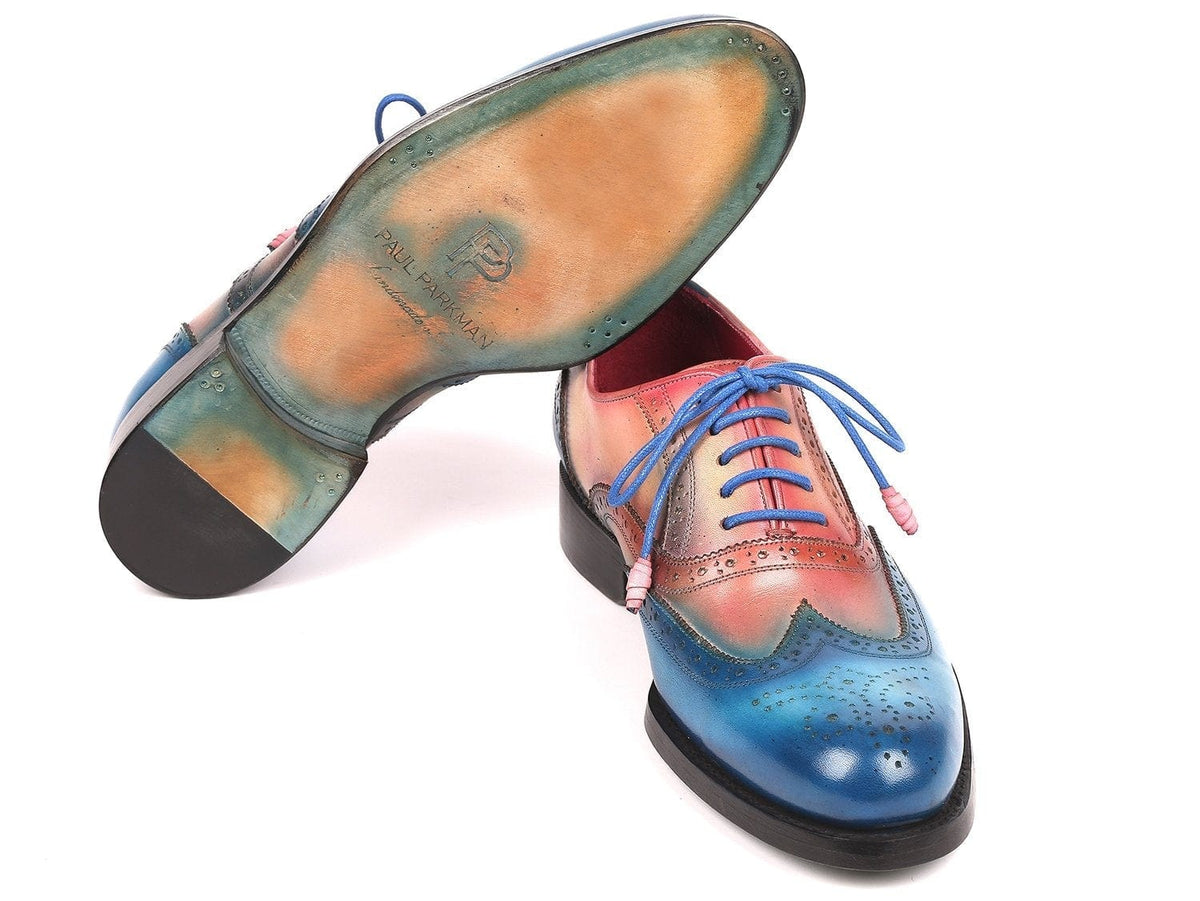 PAUL PARKMAN Paul Parkman Blue & Pink Men's Wingtip Oxfords Goodyear Welted (ID#027-BLUPNK)