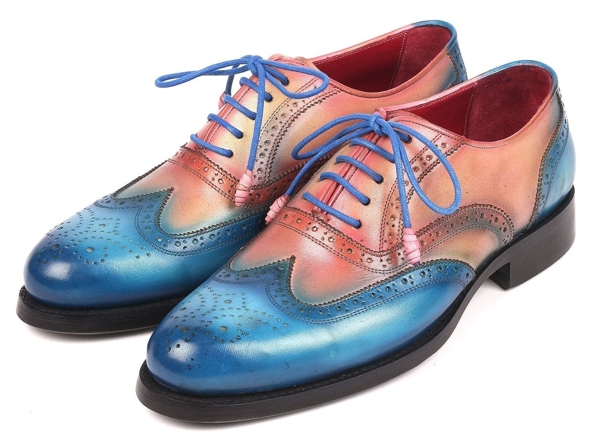 PAUL PARKMAN Paul Parkman Blue & Pink Men's Wingtip Oxfords Goodyear Welted (ID#027-BLUPNK)