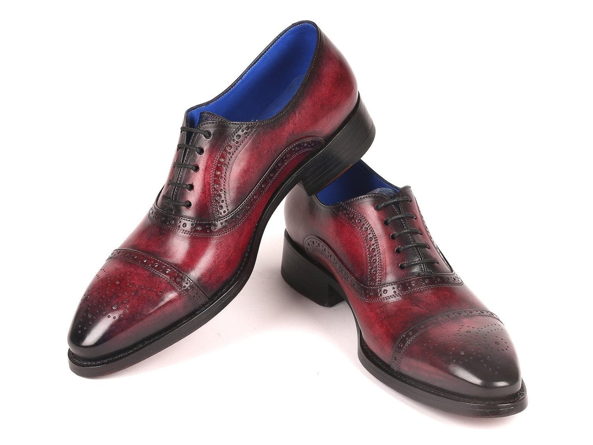 PAUL PARKMAN Paul Parkman Bordeaux Burnished Goodyear Welted Cap Toe Oxford Shoes (ID#79BRD68)