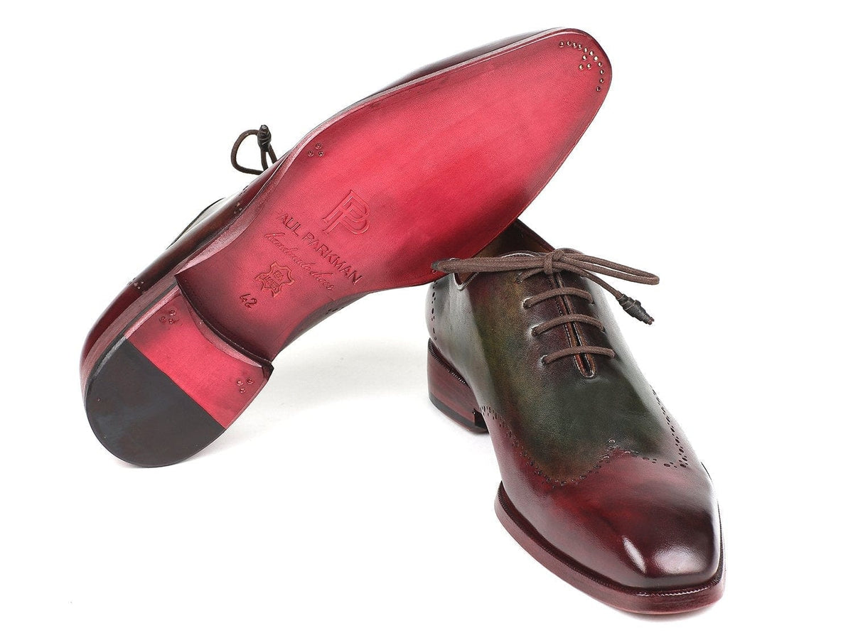 PAUL PARKMAN Paul Parkman Bordeaux & Green Wingtip Oxfords (ID#097YL63)