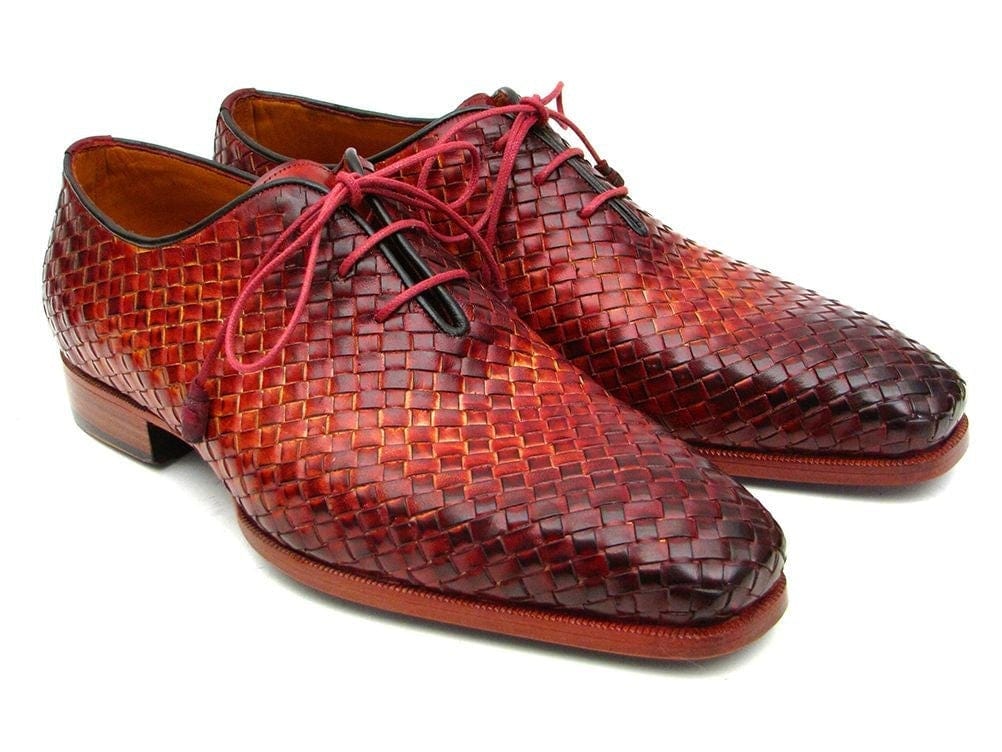 PAUL PARKMAN Paul Parkman Bordeaux & Tobacco Woven Leather Oxfords (ID#54HK42)