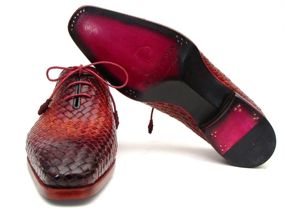 PAUL PARKMAN Paul Parkman Bordeaux & Tobacco Woven Leather Oxfords (ID#54HK42)