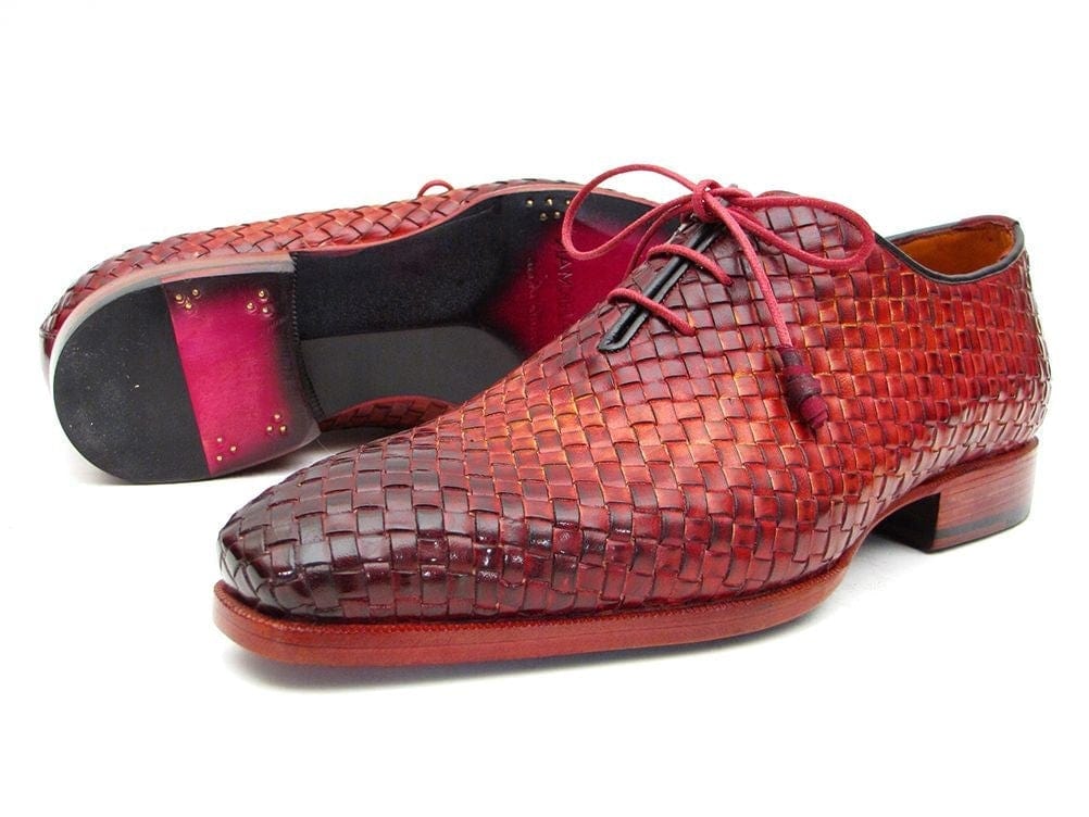 PAUL PARKMAN Paul Parkman Bordeaux & Tobacco Woven Leather Oxfords (ID#54HK42)