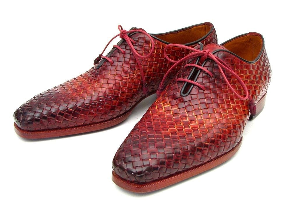 PAUL PARKMAN Paul Parkman Bordeaux & Tobacco Woven Leather Oxfords (ID#54HK42)