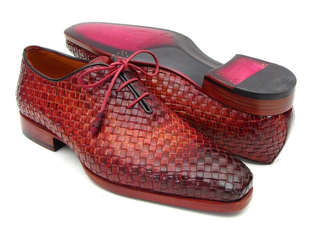 PAUL PARKMAN Paul Parkman Bordeaux & Tobacco Woven Leather Oxfords (ID#54HK42)