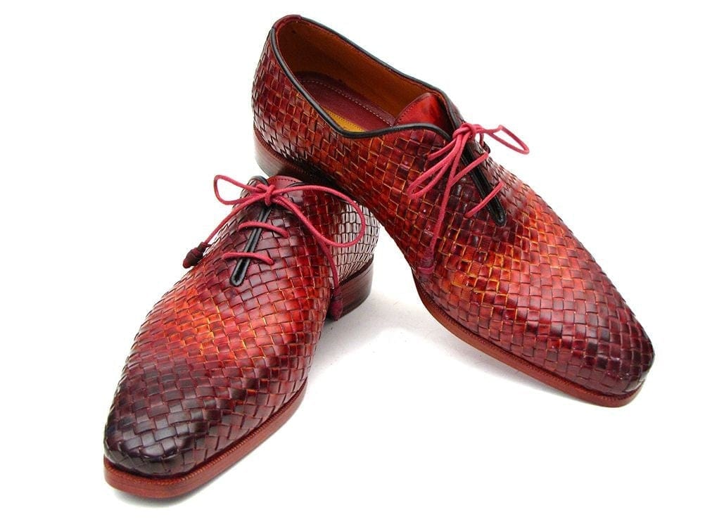 PAUL PARKMAN Paul Parkman Bordeaux & Tobacco Woven Leather Oxfords (ID#54HK42)