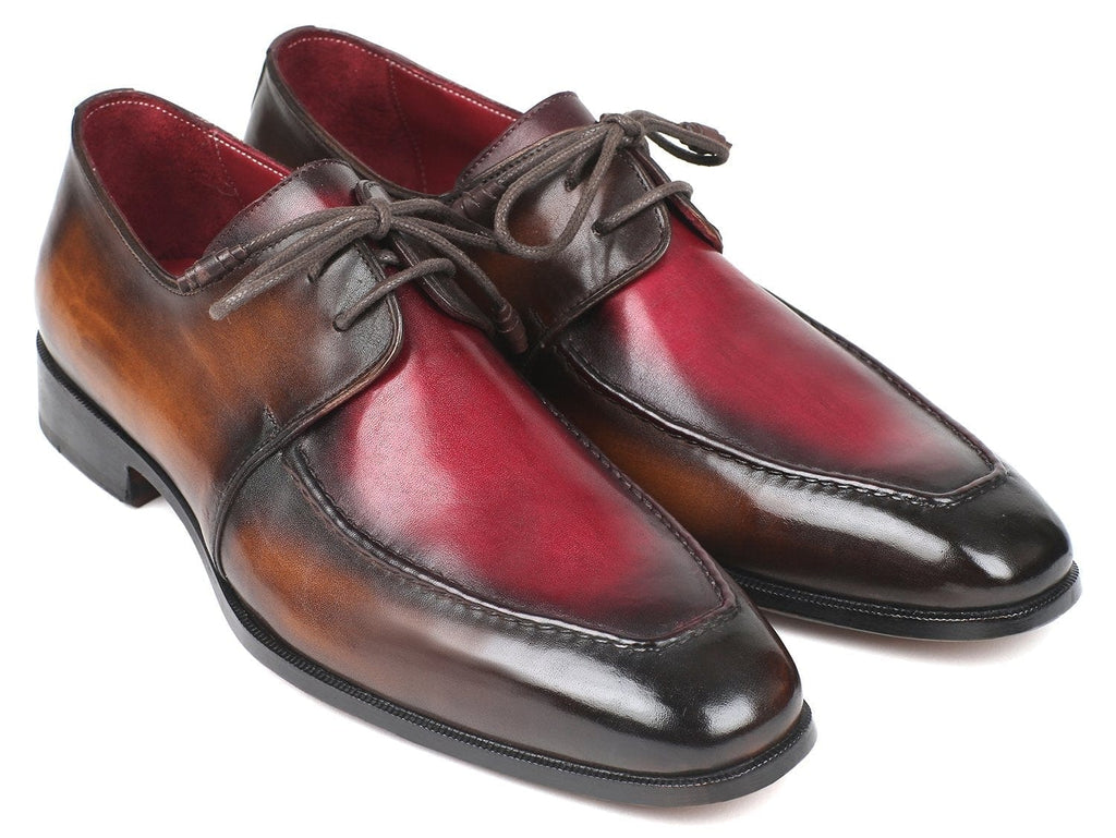 PAUL PARKMAN Paul Parkman Brown & Bordeaux Dual Tone Apron Derby Shoes (ID#33BB12)