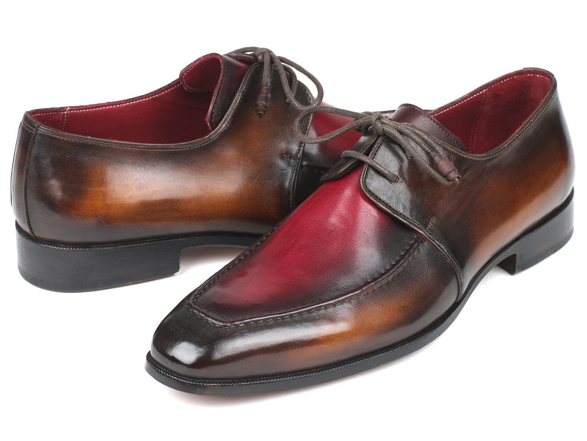 PAUL PARKMAN Paul Parkman Brown & Bordeaux Dual Tone Apron Derby Shoes (ID#33BB12)