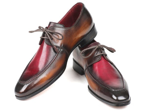 PAUL PARKMAN Paul Parkman Brown & Bordeaux Dual Tone Apron Derby Shoes (ID#33BB12)