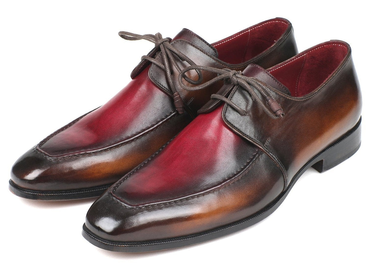 PAUL PARKMAN Paul Parkman Brown & Bordeaux Dual Tone Apron Derby Shoes (ID#33BB12)
