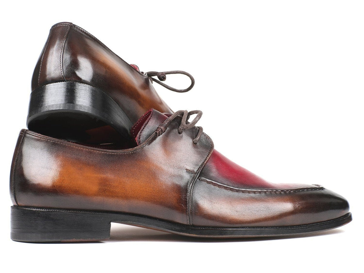 PAUL PARKMAN Paul Parkman Brown & Bordeaux Dual Tone Apron Derby Shoes (ID#33BB12)