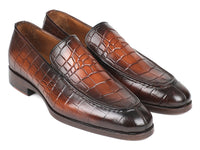 PAUL PARKMAN Paul Parkman Brown Burnished Crocodile Embossed Calfskin Loafer (ID#7339-BRW)