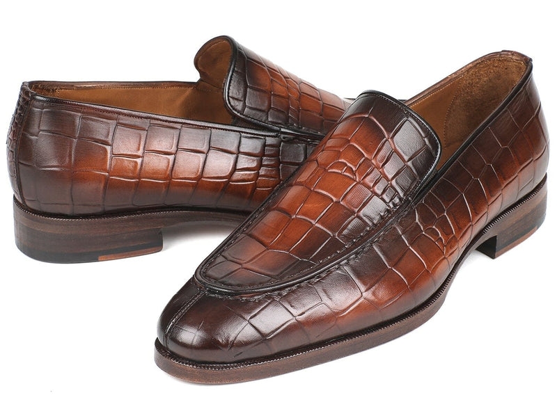 PAUL PARKMAN Paul Parkman Brown Burnished Crocodile Embossed Calfskin Loafer (ID#7339-BRW)