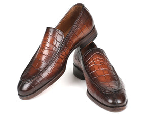 PAUL PARKMAN Paul Parkman Brown Burnished Crocodile Embossed Calfskin Loafer (ID#7339-BRW)