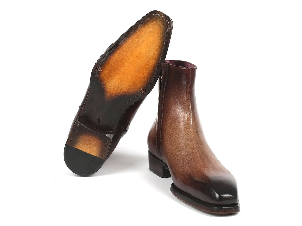 PAUL PARKMAN Paul Parkman Brown Burnished Side Zipper Boots Goodyear Welted (ID#BT3955-BRW)