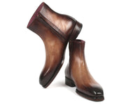 PAUL PARKMAN Paul Parkman Brown Burnished Side Zipper Boots Goodyear Welted (ID#BT3955-BRW)