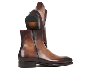 PAUL PARKMAN Paul Parkman Brown Burnished Side Zipper Boots Goodyear Welted (ID#BT3955-BRW)