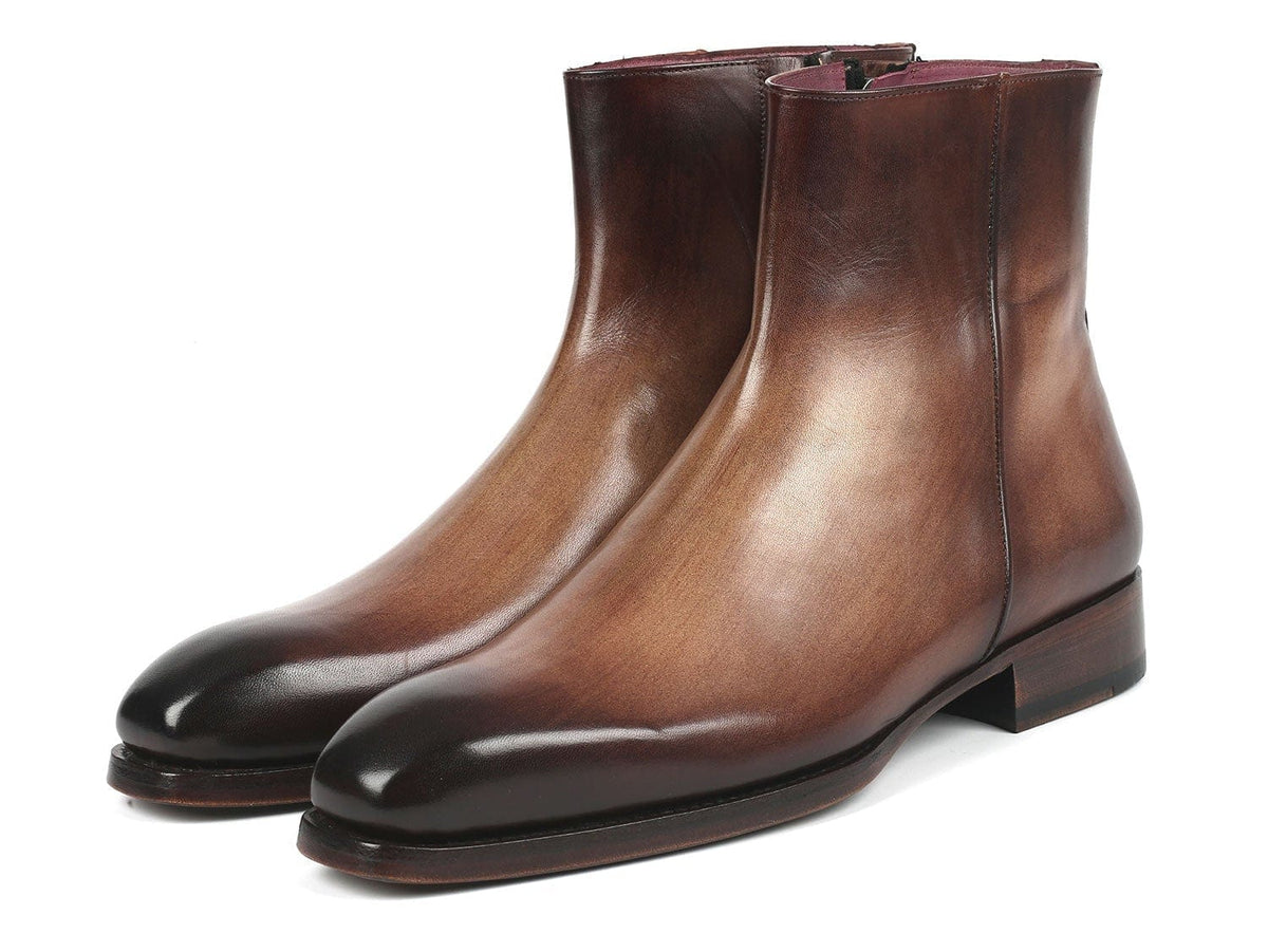 PAUL PARKMAN Paul Parkman Brown Burnished Side Zipper Boots Goodyear Welted (ID#BT3955-BRW)