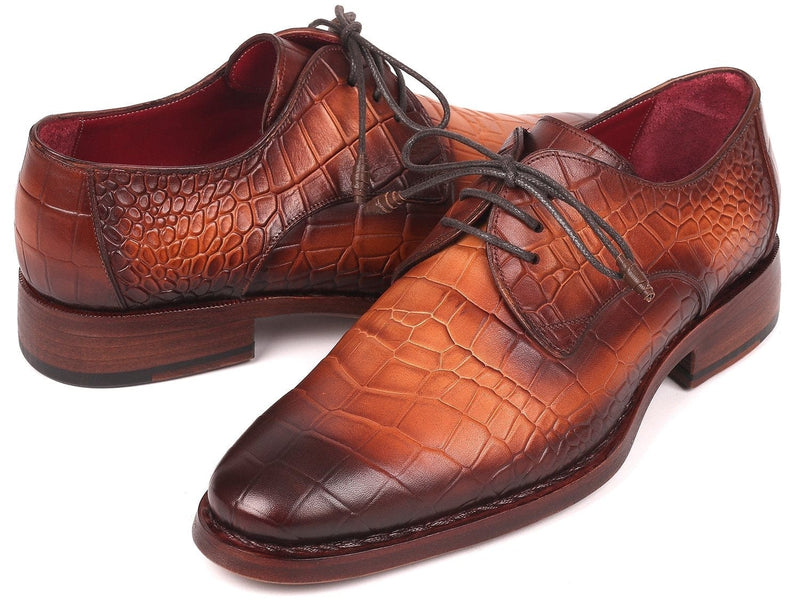 PAUL PARKMAN Paul Parkman Brown Crocodile Embossed Calfskin Goodyear Welted Derby Shoes (ID#5286BRW)