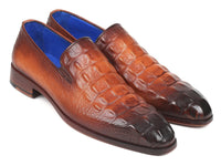 PAUL PARKMAN Paul Parkman Brown Crocodile Embossed Calfskin Loafers (ID#5576-BRW)