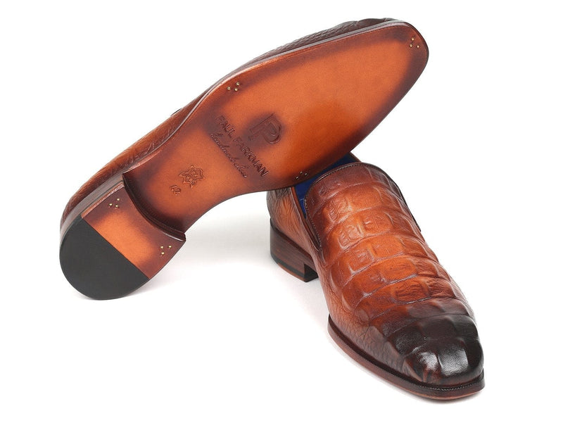 PAUL PARKMAN Paul Parkman Brown Crocodile Embossed Calfskin Loafers (ID#5576-BRW)