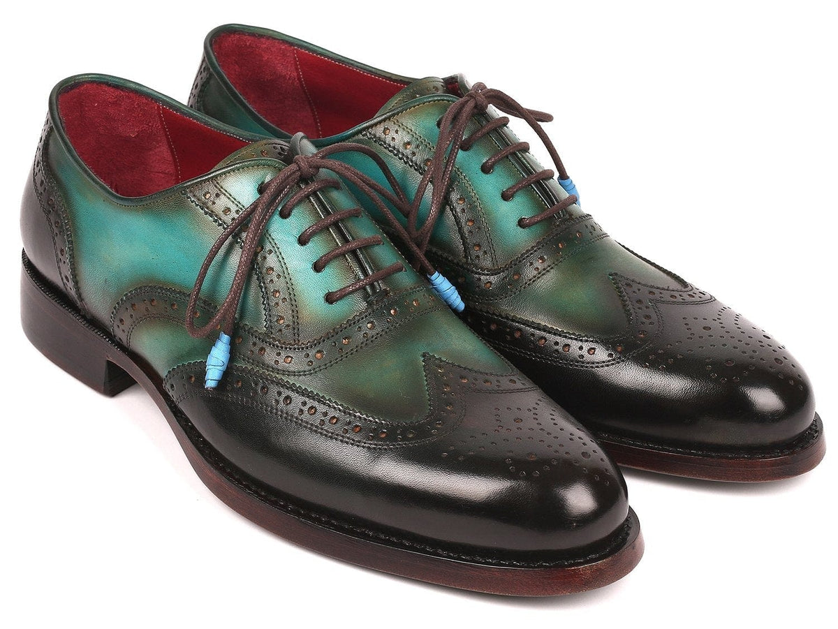 PAUL PARKMAN Paul Parkman Brown & Green Wingtip Oxfords Goodyear Welted (ID#027-BRWGRN)